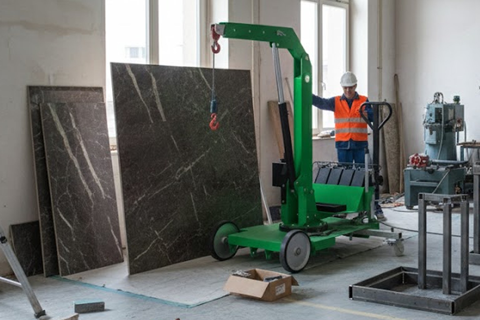gru compatta per sollevamento piastrelle e lastre Miload MGE400 portata 400kg, Gru compatta da cantiere