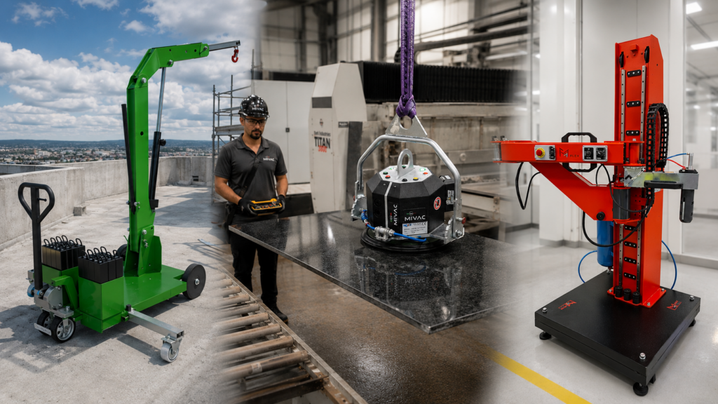 Miload mini gru, Maniflex manipolatori industriali e Mivac sollevatori a ventosa
